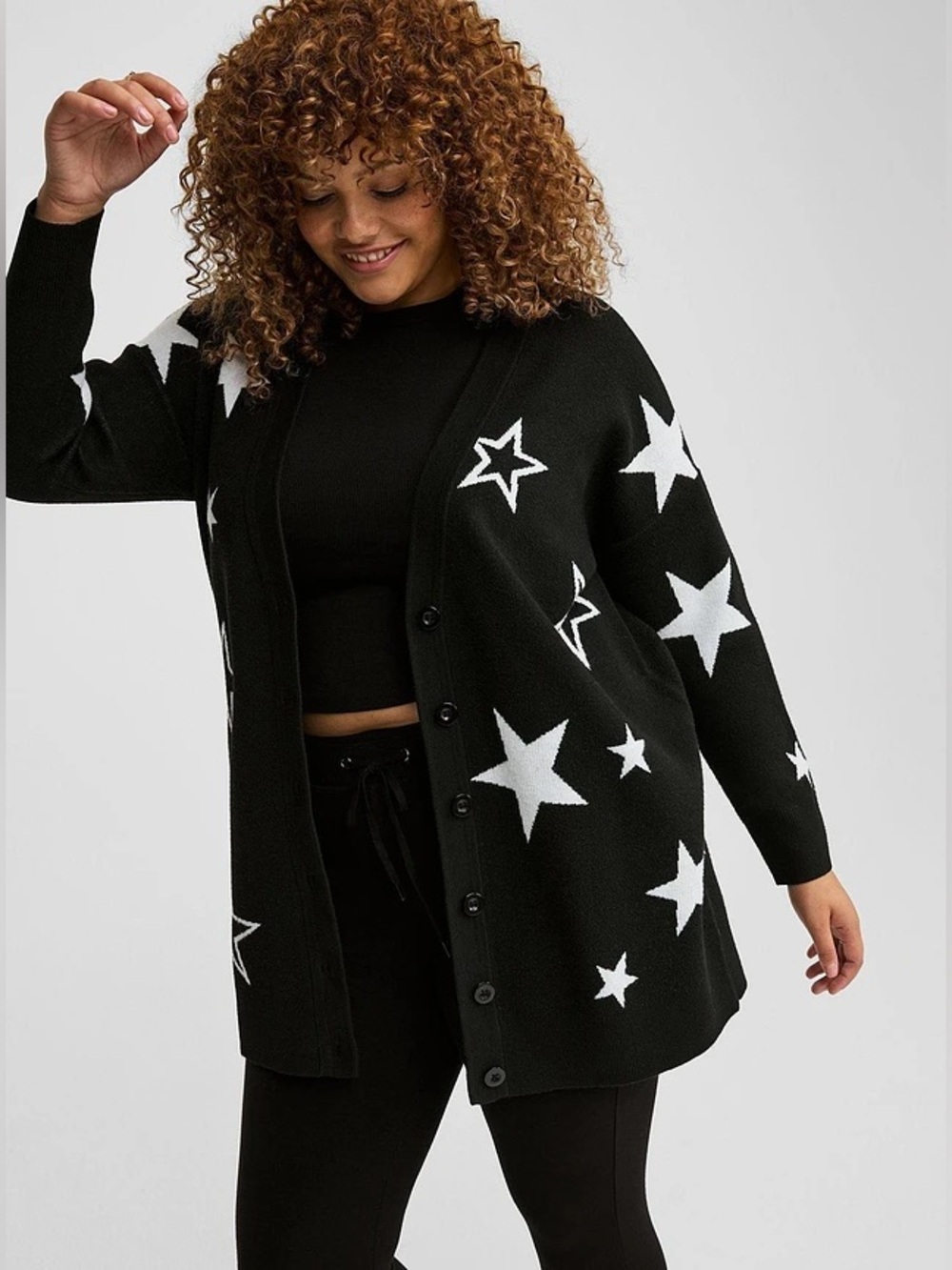 Torrid Button Down V Neck Oversized Star Sweater